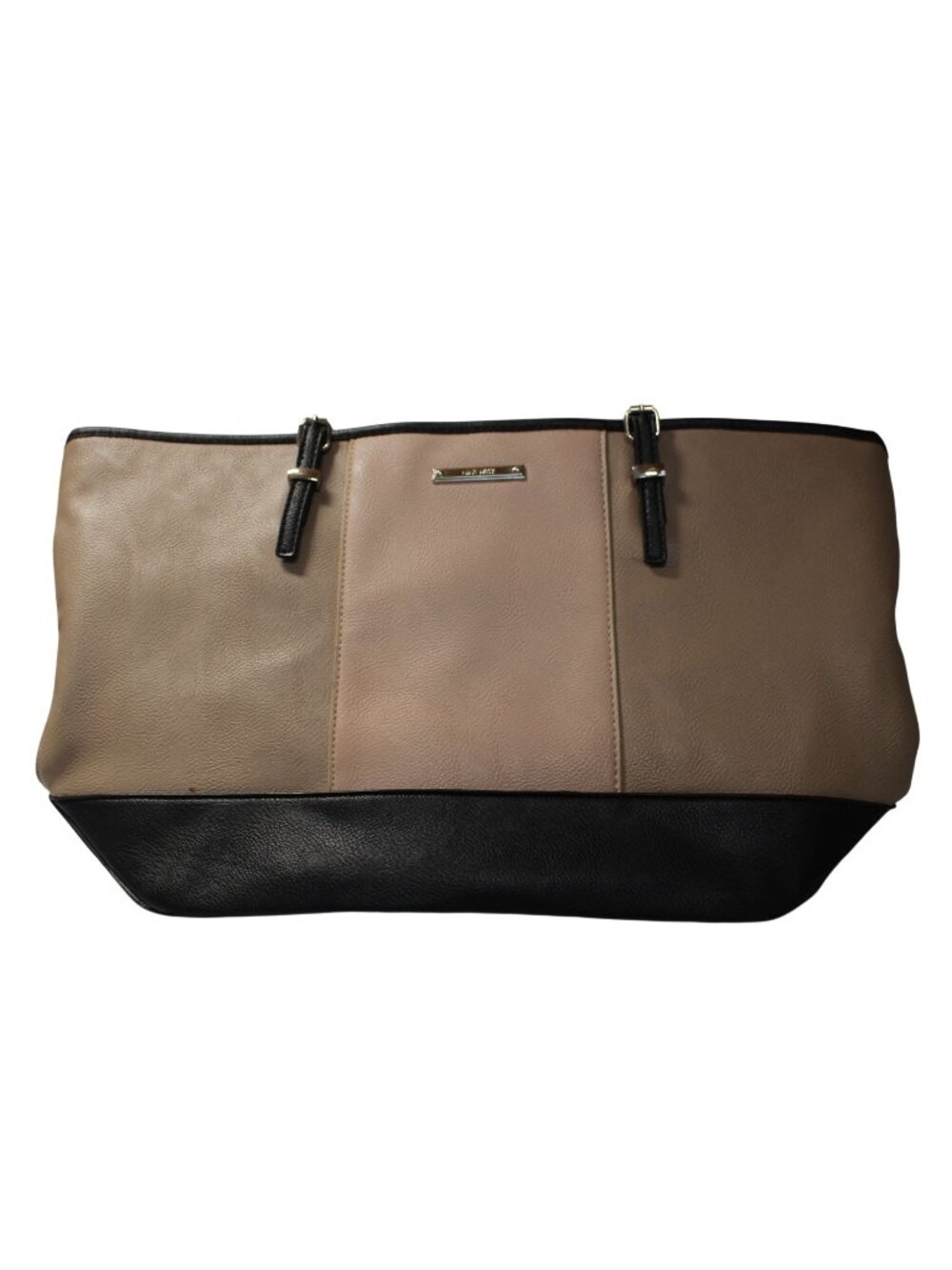 Nine West Faux Leather Colorblock Tote Bag Shoulder Purse Beige Black Work